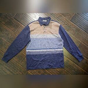 Daniel Cremieux Mens Collared Long Sleeve Striped Polo Shirt Large